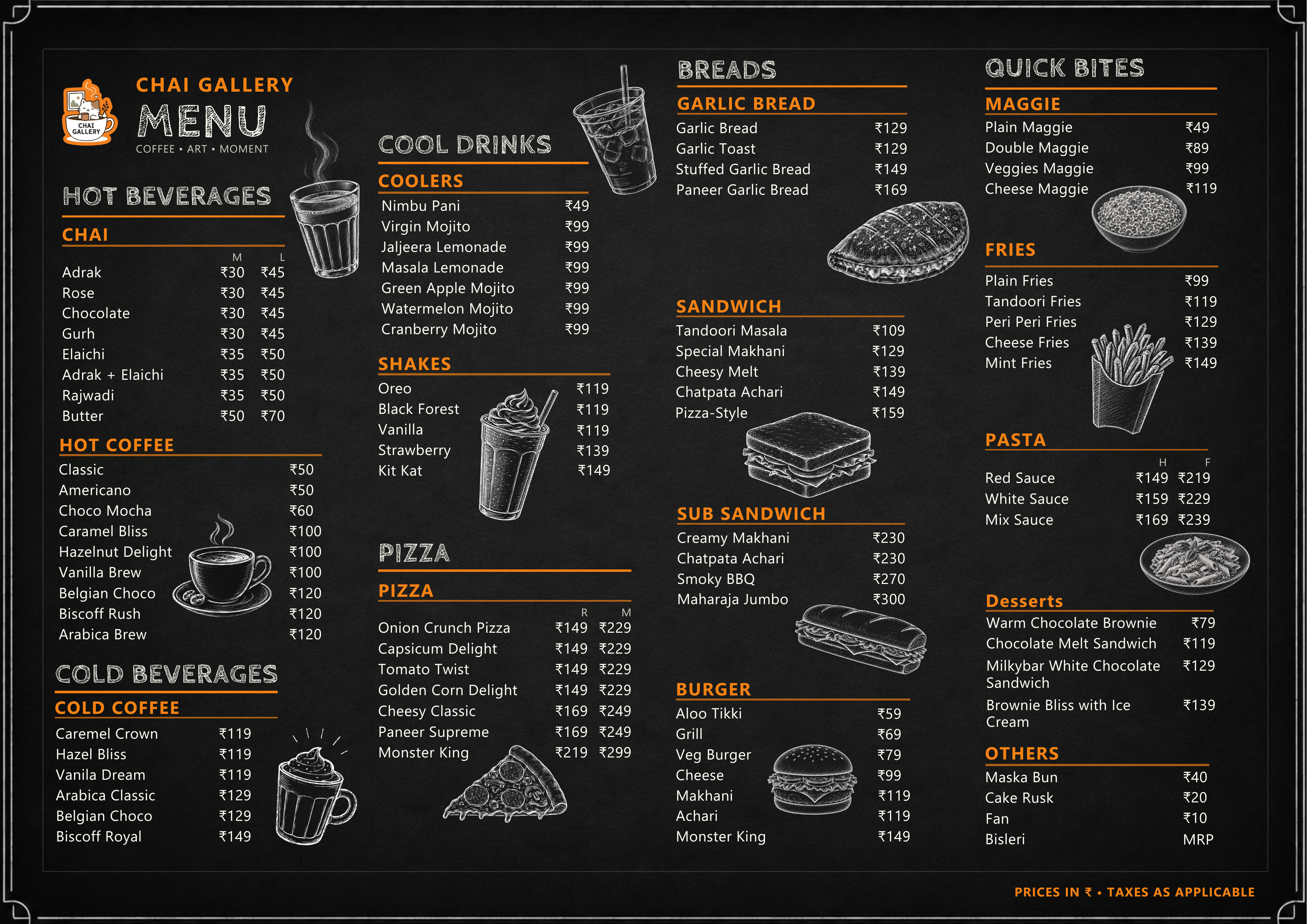 Original Chai Gallery chalkboard menu artwork